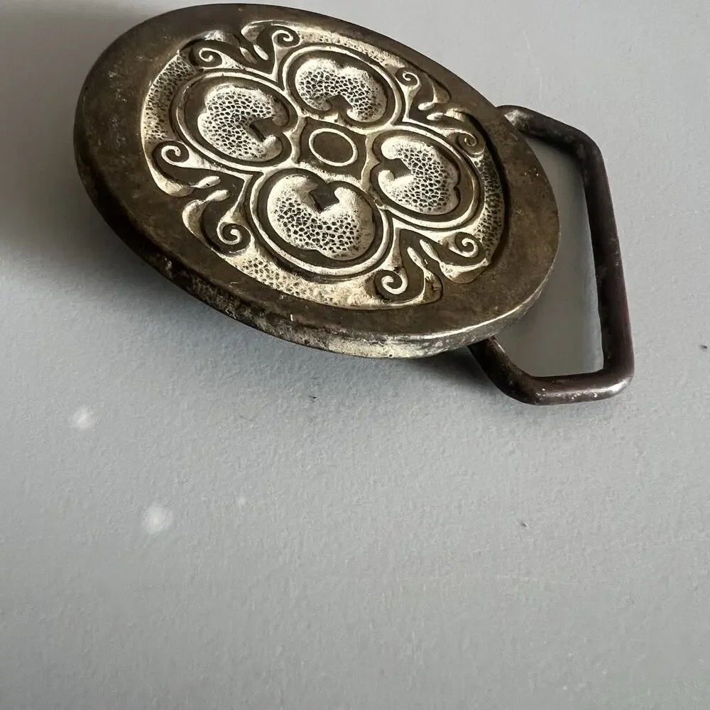 Vintage Solid Brass Belt Buckle BTS Made USA Celtic Scroll Western Boho Hippie